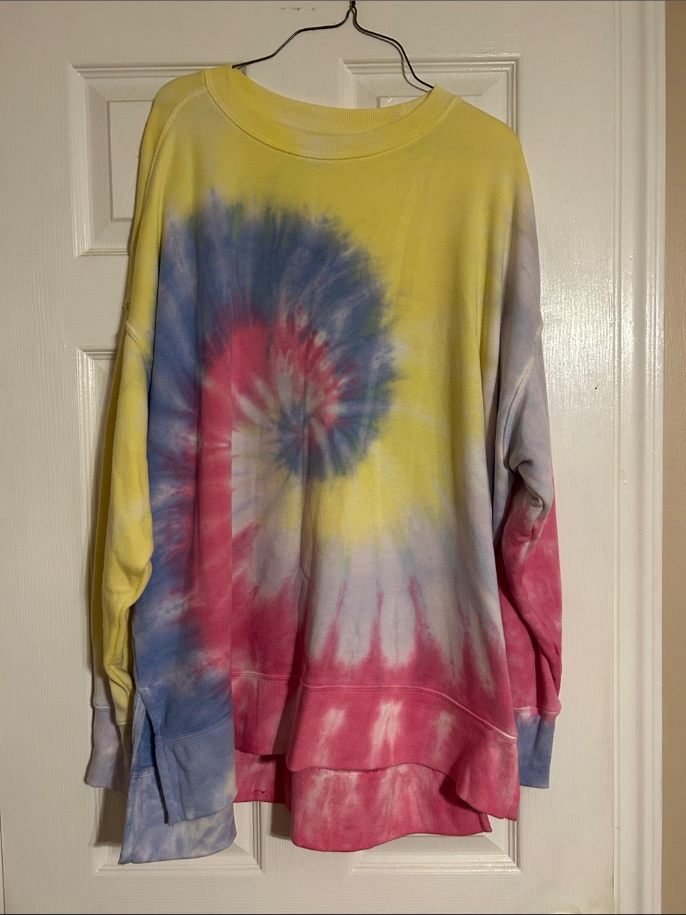 crown & ivy Tie-Dye Crewneck Sweater in Yellow, Pink & Blue